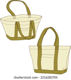 Tote bag in light yellow fabric with khaki handles