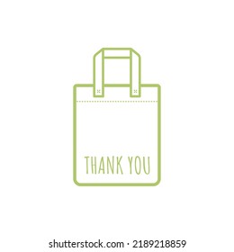Tote Bag Line Icon. Shopping Bag With  Lettering Inscription - Thank You. Cotton Fabric Bag, No Plastic Lifestyle. Vector Illustration