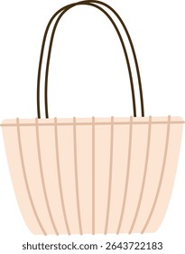 A tote bag with long handles and vertical lines in a clean style. The bag features a modern look with simple detailing. Cartoon vector illustration.