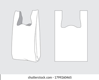 Tote Bag Look Like Shopping Plastic Bag, Front And Back, Drawing Pattern With Vector Illustration