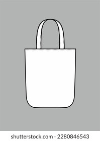 Tote bag on a background flat sketch. Women handbag apparel design. Front view. Accessory CAD mockup. Technical drawing template. Vector illustration.