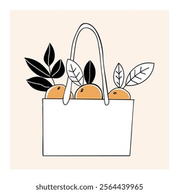 Tote Bag with Oranges and Leaves Illustration