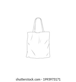 tote bag outline drawing vector,tote bag in a sketch style, tote bag trainers template outline, vector Illustration.