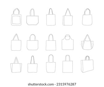 Tote Bag Outline Illustration Vector Set