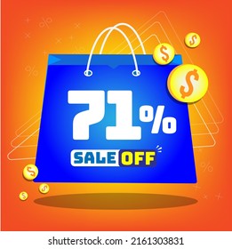 Tote bag with print promotion for sales, 71% off. Vector tags and icons with orange background