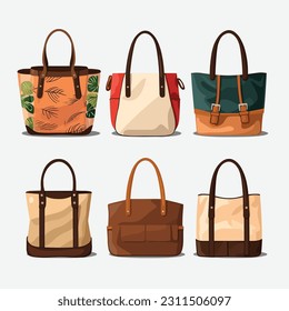 Tote bag set vector isolated