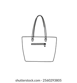 Tote bag, shoulder handbags, top handle bag, satchel bag with external pocket line art. Vector illustration of top handle bag icon line isolated on a white background