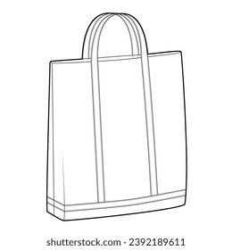 Tote Bag silhouette bag. Fashion accessory technical illustration. Vector satchel front 3-4 view for Men, women, unisex style, flat handbag CAD mockup sketch outline isolated