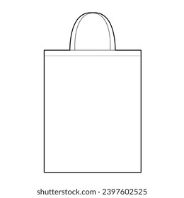 Tote Beutel Silhouette. Technische Illustration zum Mode-Accessoire. Vektorgrafik-Vorderansicht für Männer, Frauen, Unisex-Stil, Flachhandtasche-CAD-Mockup-Skizze einzeln