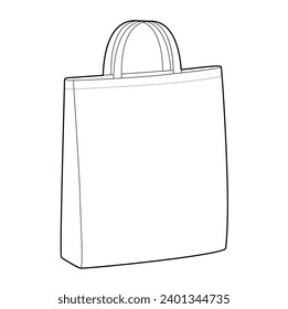 Tote bag silhouette Handbag. Fashion accessory technical illustration. Vector satchel front 3-4 view for Men, women, unisex style, flat handbag CAD mockup sketch outline isolated