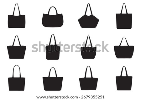 Tote Bag Silhouette Vector Icons Set