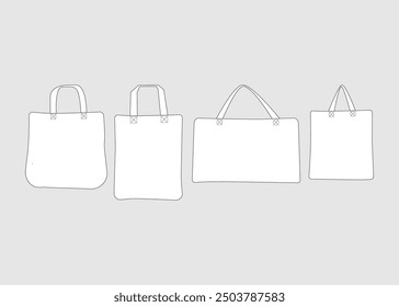 Tote Bag Technical Fashion Illustration Canvas Tote Bag Eco Bag Fashion Flat Technical Drawing Template Front View Unisex Tote Bag CAD Mock-up