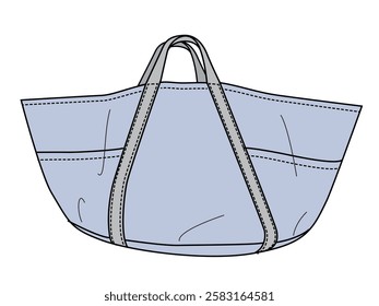 Tote bag technical illustration vector mockup template.