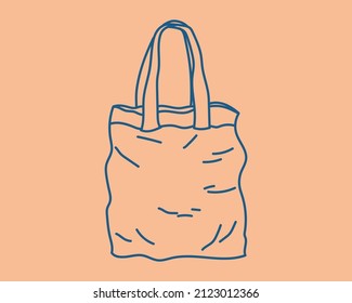 Tote bag or textile bag in hand drawn outline style. Applicable for store, market illustration. Bag, Shopping cart in doodle style. eVector illustration