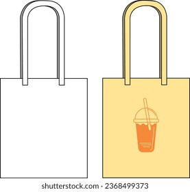 tote bag vector illustration and design with bubble tea on yellow color