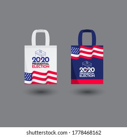 Ilustración de diseño de plantillas de vectores de Estados Unidos para las elecciones presidenciales de Tote Bag Vote 2020