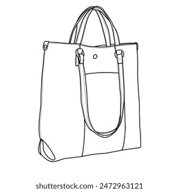 Tote Bag for Women Purses and Handbags Top Handle Bag Large Shoulder Handbag Line art, Suitable for your custom women handbags design, outline vector doodle illustration side view, isolated on white