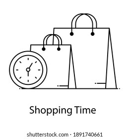 
Tote bags with clock denoting shopping time icon