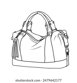 Tote Bags Leather Handbags for Women Top Handle Purse Luxury Satchel Work Bag  Line art, outline vector doodle illustration front view, isolated on white background