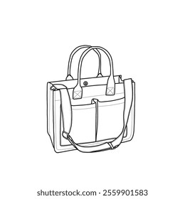 Tote bags for women, laptop bags, crossbody bag, purse handbags, shoulder bag, and travel messenger bag. Vector illustration of top handle bag icon line isolated on a white background