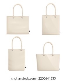 Tote fabric bag mockup realistic set with isolated images of similar cloth bags of different shape vector illustration