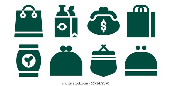 tote icon set. 8 filled tote icons. Included Bag, Shopping bag, Purse icons