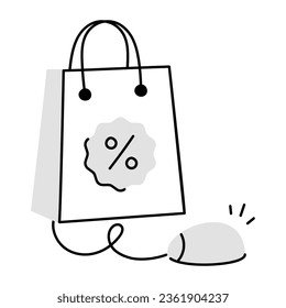 Tote and mouse showing concept of online sale doodle icon 