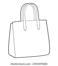 Tote silhouette bag. Fashion accessory technical illustration. Vector satchel front 3-4 view for Men, women, unisex style, flat handbag CAD mockup sketch outline isolated