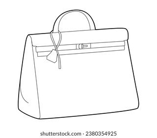 Tote silhouette bag. Fashion accessory technical illustration. Vector satchel front 3-4 view for Men, women, unisex style, flat handbag CAD mockup sketch outline isolated