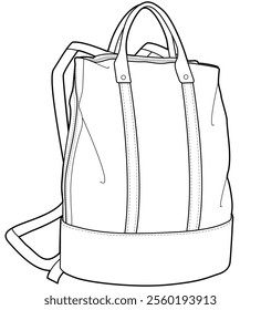 Tote Strap luggage backpack flat sketch vector illustration technical cad drawing template