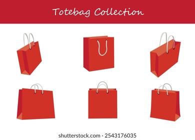 totebag collection in different poses. Vector illustration.