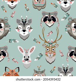 
Totem animals seamless pattern. Seamless pattern for children in the Scandinavian style with cute animals. Vector illustration.