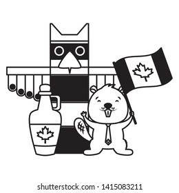 totem beaver syrup flag happy canada day vector illustration