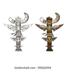 Totem being object symbol animal plant representation family clan tribe, vector illustration cartoon.