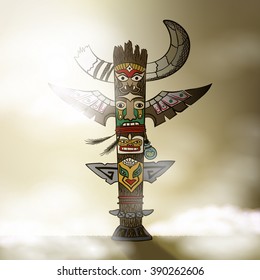 Totem being object symbol animal plant representation family clan tribe, vector illustration cartoon.