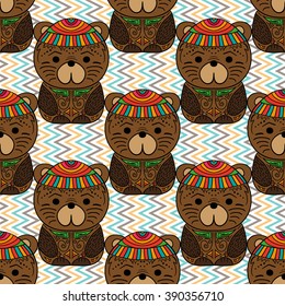 Totem being object symbol animal plant representation family clan tribe, vector illustration cartoon. Doodle traditional indian religious totem African, indian, totem, tribal, design. Seamless pattern