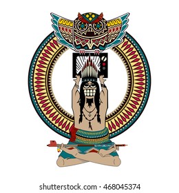 Totem being object symbol animal plant representation family clan tribe, vector illustration cartoon.