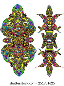 Totem being object symbol plant representation family clan tribe, vector illustration. Abstract psychedelic pattern. Perfect set for any  of design, kaleidoscope,  medallion, yoga, india, arabic