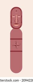 Totem with cardinal points is isolated. Flat vector stock illustration. The face of an idol. Traditional retro symbol with a wooden mask. Ancient culture. Sculpture made of wood