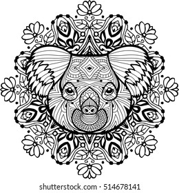 Totem coloring page for adults. The head of the Koala 