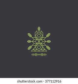 Totem. Decorative Line Art Element. Geometric Vintage Style. Ornate Element for Design. With Place for Text. Line Art Design for Invitations, Posters, Business Presentation. Vector  Illustration.