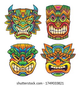 Totem Mask vector set. colorful illustration