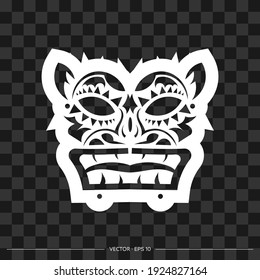 Totem pattern in the shape of a face. The contour of the face or mask of a warrior. For T-shirts and prints. Vector illustration.