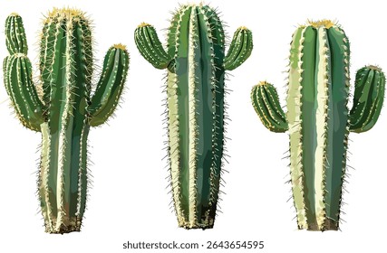 Totem pole cactus Pachycereus schottii definido em luz do dia brilhante isolado fundo transparente, paisagem árida, planta tolerante à seca, flora do deserto, espécies suculentas, ilustração vetorial.