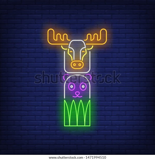 Totem Pole Elk Bear Neon Sign Royalty Free Stock Image