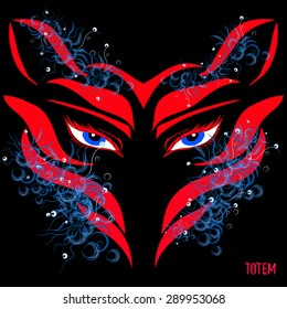 Totem Pole, Fox. Vector image in abstract art style, done in a slightly psychedelic manner