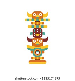 Totem pole, native cultural tribal symbol vector Illustration on a white background