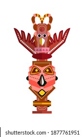 Totem pole native culture tribal symbol, carved idol mask