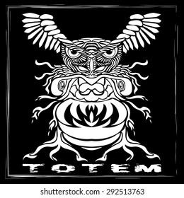 Totem Pole. Vector image in abstract art style, done in a slightly psychedelic manner