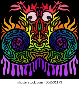 Totem Pole. Vector image in abstract art style, done in a slightly psychedelic manner